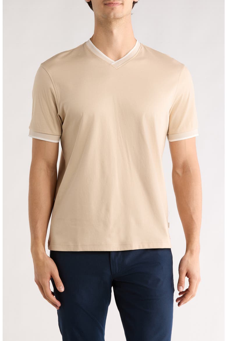 Pima Cotton V-Neck T-Shirt, Main, color, SAND