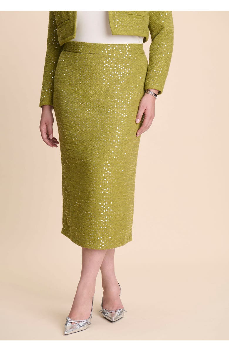 ELOQUII Sequin Tweed Midi Skirt, Alternate, color, Golden Cypress