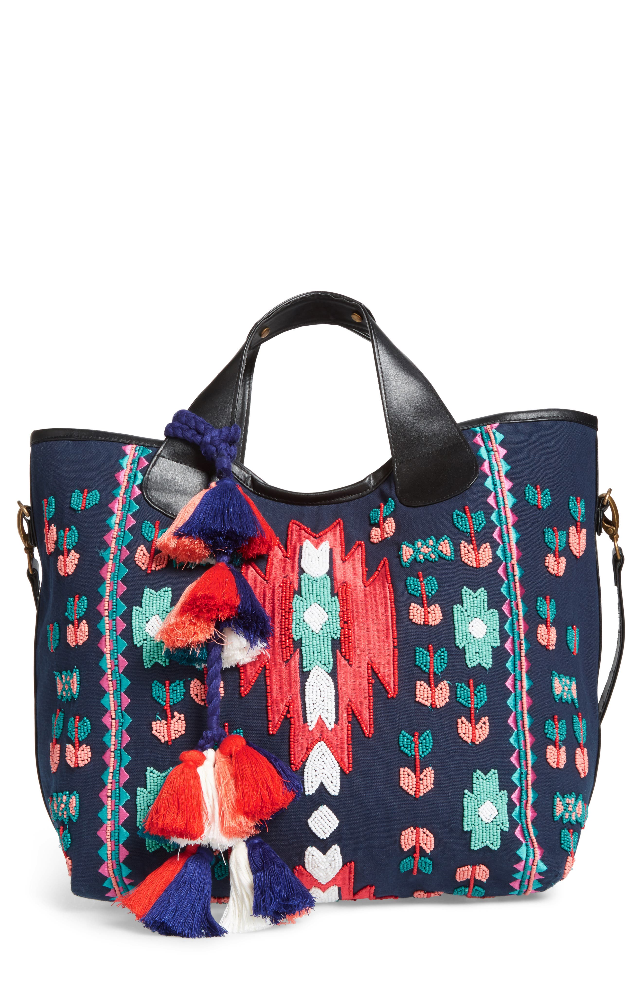 STEVEN by Steve Madden Beaded Tassel Tote, Main, color, 