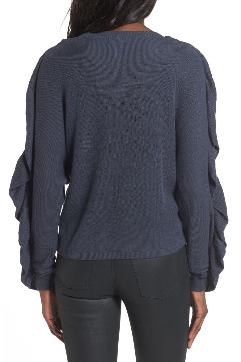 Ruffle Sleeve Sweater, Alternate, color, NAVY INDIA INK