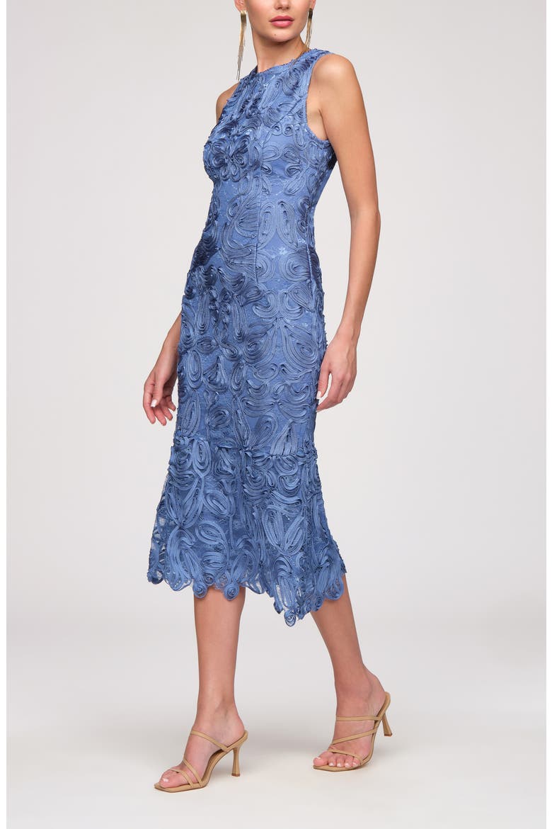 Meli Soutache Cocktail Midi Dress, Alternate, color, AZURE