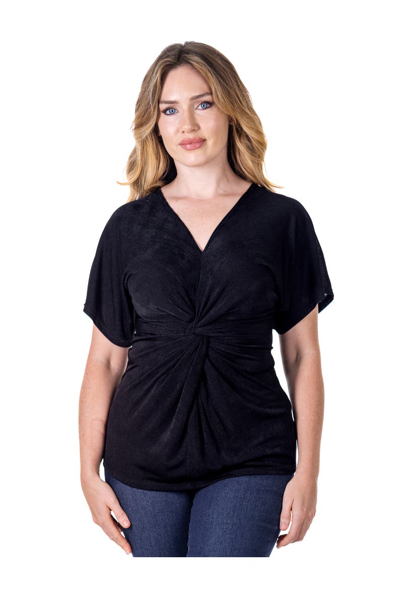 Petites V-Neck Knot Front Cap Sleeve Top, Main, color, Black