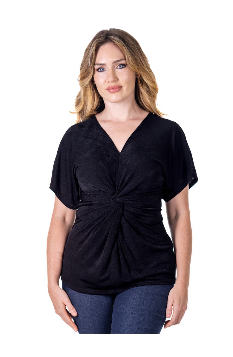 24seven Comfort Apparel Petites V-Neck Knot Front Cap Sleeve Top, Main, color, Black
