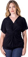 24seven Comfort Apparel Petites V-Neck Knot Front Cap Sleeve Top