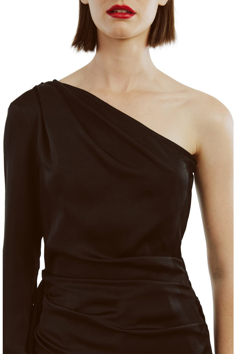 Elisabetta One-Shoulder Satin Top, Alternate, color, BLACK