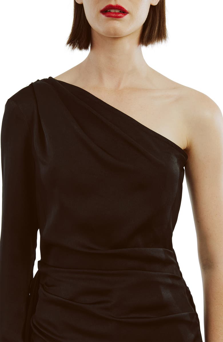 Bardot Elisabetta One-Shoulder Satin Top, Alternate, color, Black