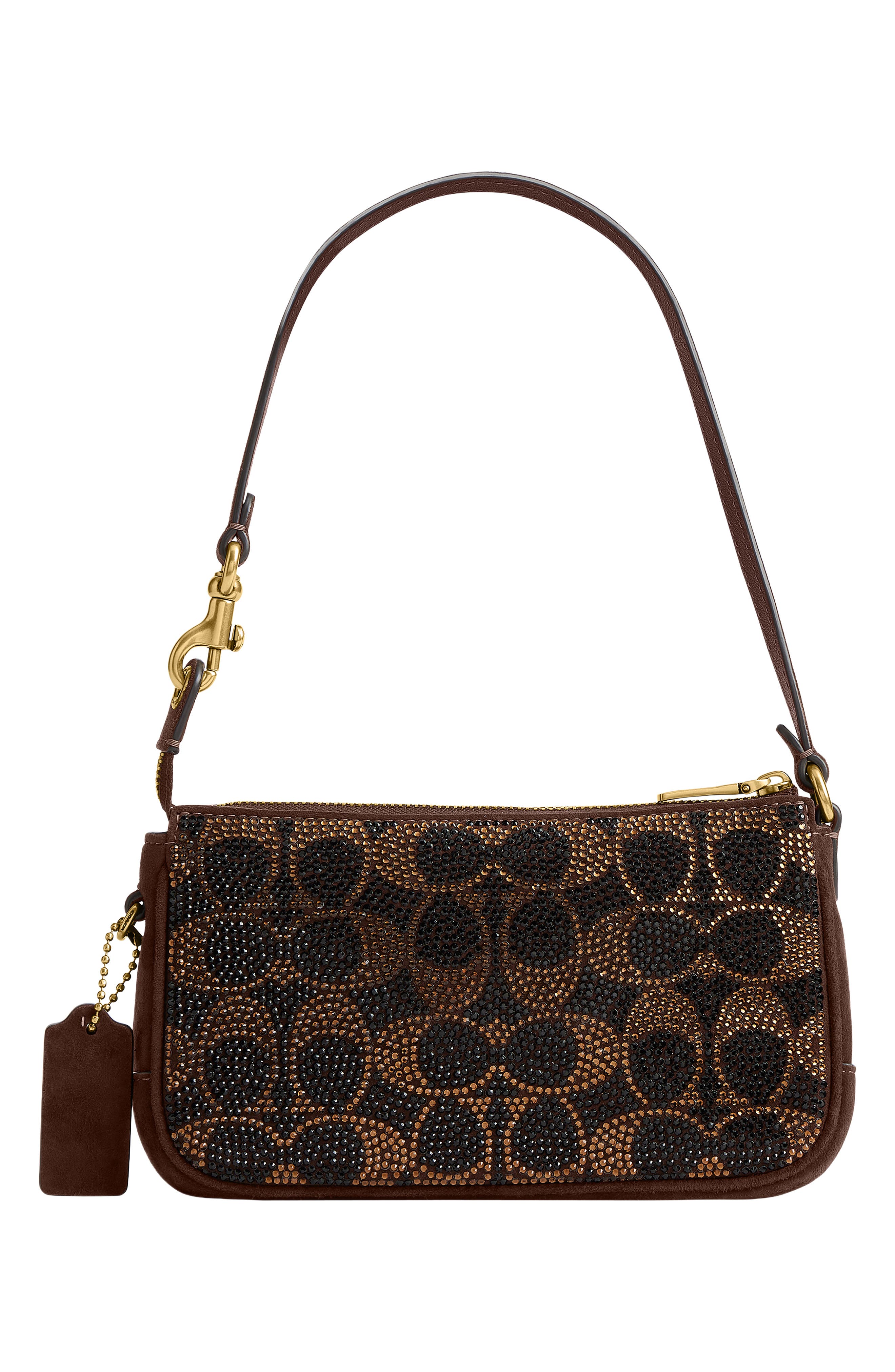 Plaza 18 Crystal Signature Suede Shoulder Bag, Alternate, color, B4/ DARK CHOCOLATE