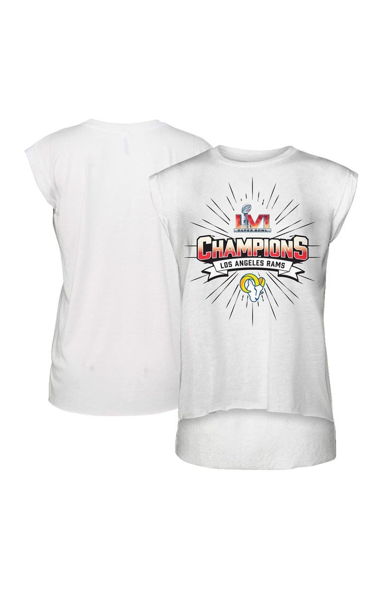 WEAR by Erin Andrews Women's WEAR by Erin Andrews White Los Angeles Rams Super Bowl LVI Champions Burst Muscle Sleeveless T-Shirt, Main, color, 
