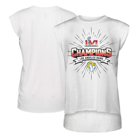 Women's WEAR by Erin Andrews White Los Angeles Rams Super Bowl LVI Champions Burst Muscle Sleeveless T-Shirt
