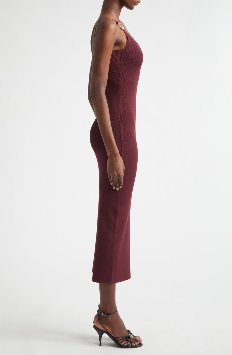 Versace Safety Pin Rib Knit Midi Dress, Alternate, color, Burgundy