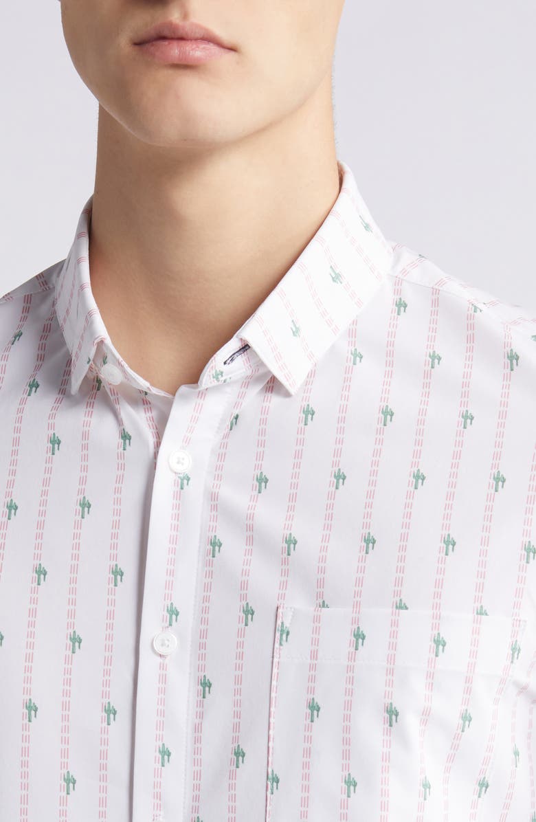 Mizzen+Main Leeward Trim Fit Cactus Stripe Short Sleeve Performance Button-Up Shirt, Alternate, color, 