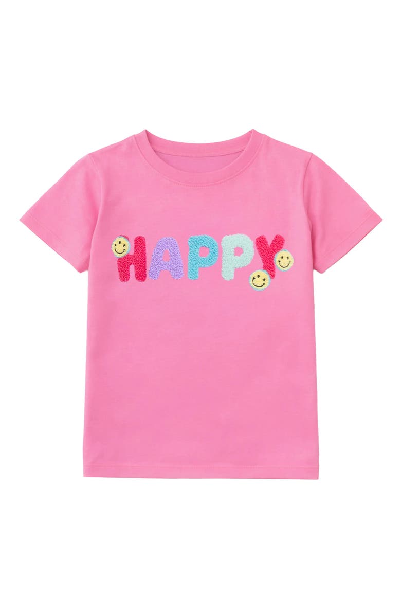 Preppy Goose Happy Applique Short Sleeve Tee, Main, color, Medium Pink