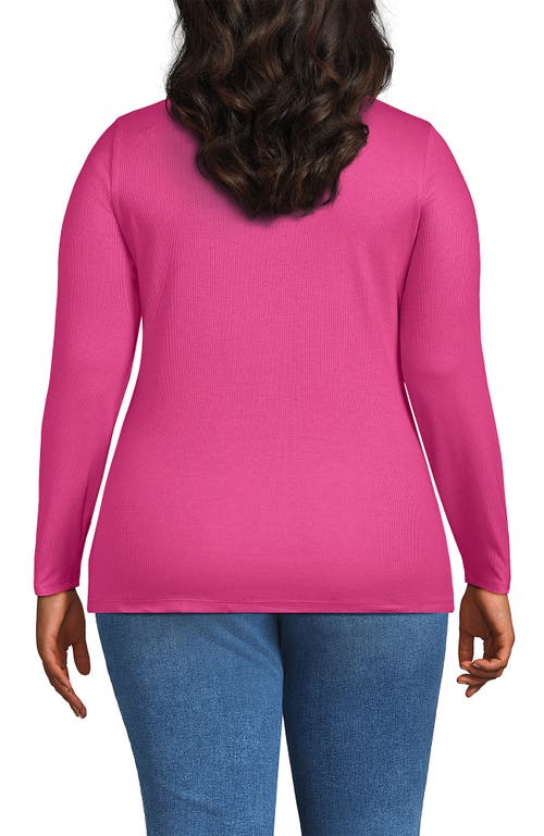 Lands' End Plus Size Long Sleeve Micro Rib T-shirt In Pink
