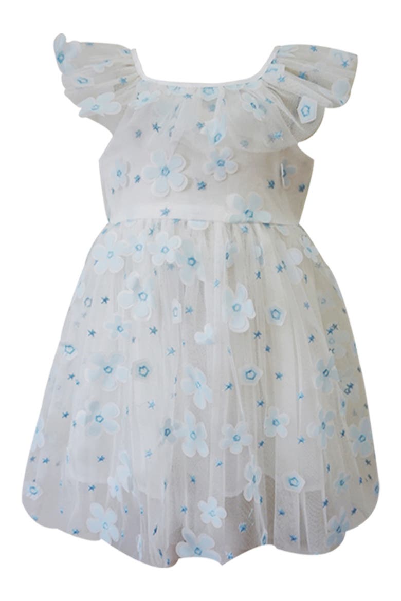 KIds' Flutter Collar Party Dress, Main, color, WHITE/ BLUE