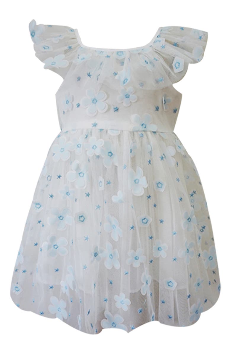 Popatu Kids' Floral Ruffle Party Dress, Main, color, White/ Blue