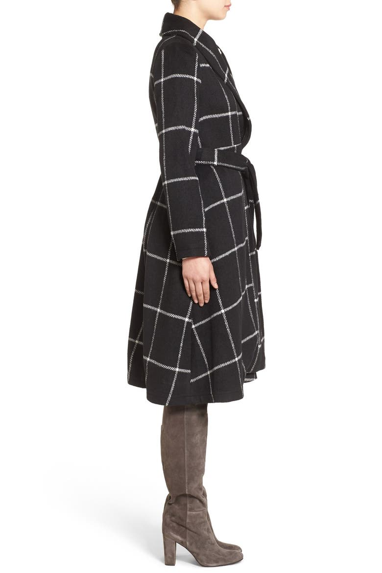 BB Dakota 'Braylee' Windowpane Plaid Midi Coat, Alternate, color, BLACK
