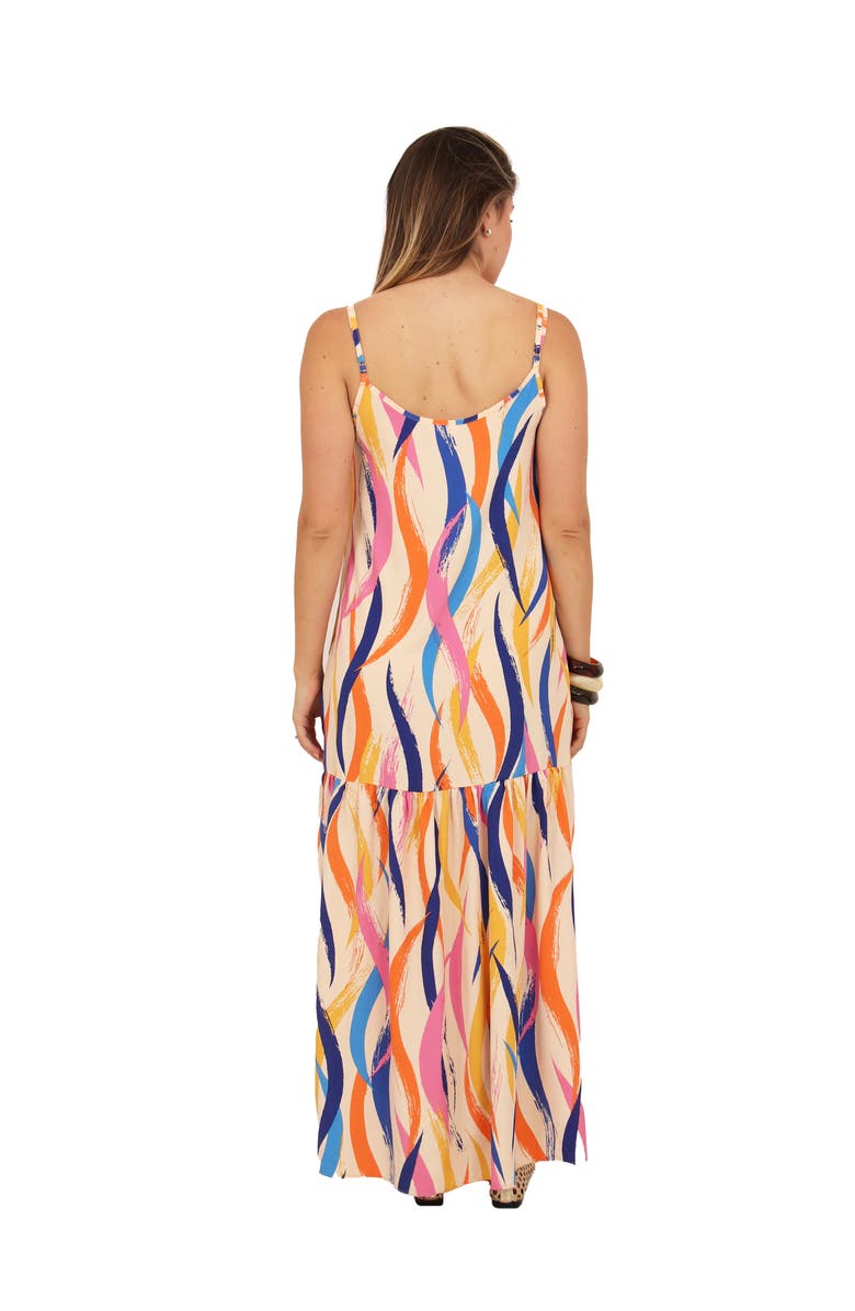 24seven Comfort Apparel Womens Essential Abstract Print Scoop Neck Spaghetti Strap Pocket A-Line Maxi Dress, Alternate, color, Orange Multi