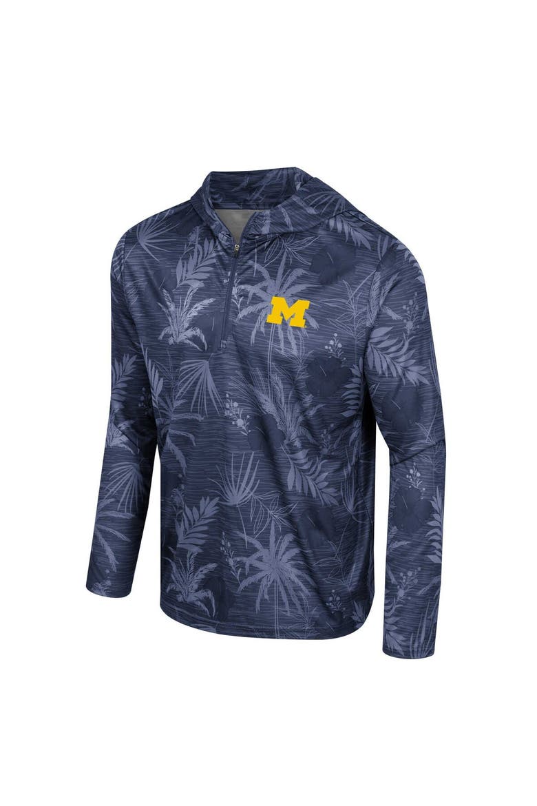 Men's Colosseum Navy Michigan Wolverines Palms Printed Lightweight Quarter-Zip Hooded Top, Alternate, color, Navy