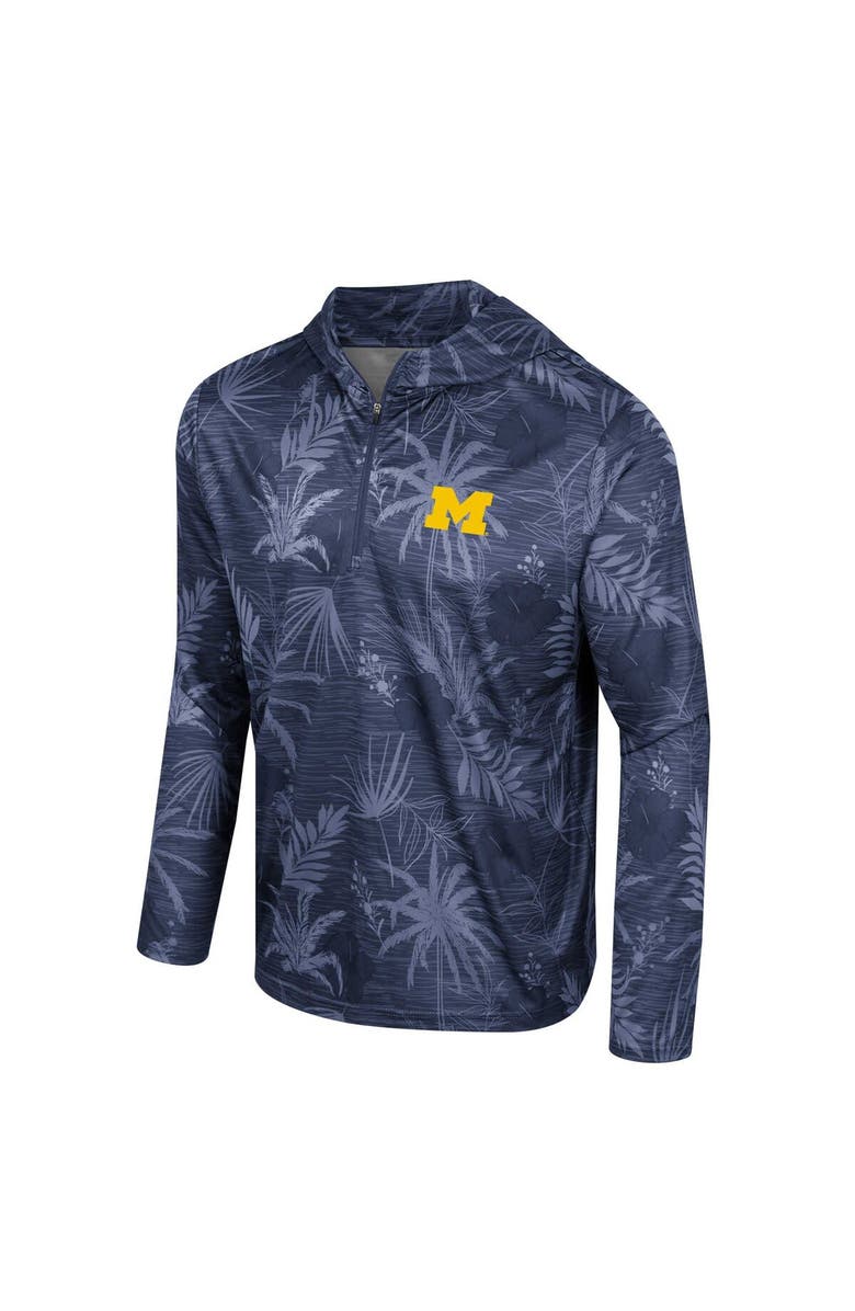 COLOSSEUM Men's Colosseum Navy Michigan Wolverines Palms Printed Lightweight Quarter-Zip Hooded Top, Alternate, color, Navy