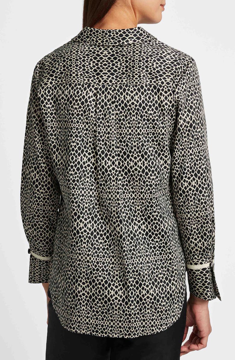 Foxcroft Iris Abstract Print Cotton Sateen Button-Up Shirt, Alternate, color, Black