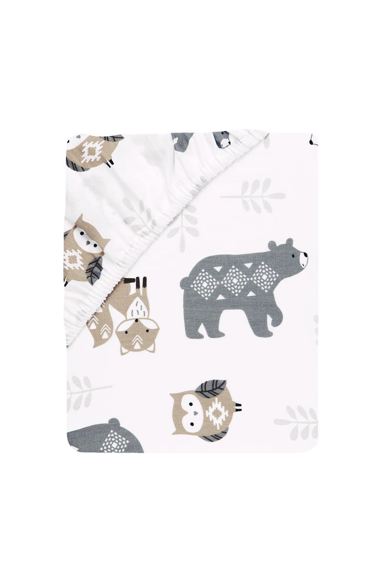 Lambs & Ivy Woodland Forest Animal 100% Cotton Baby Fitted Crib Sheet, Alternate, color, White Multi