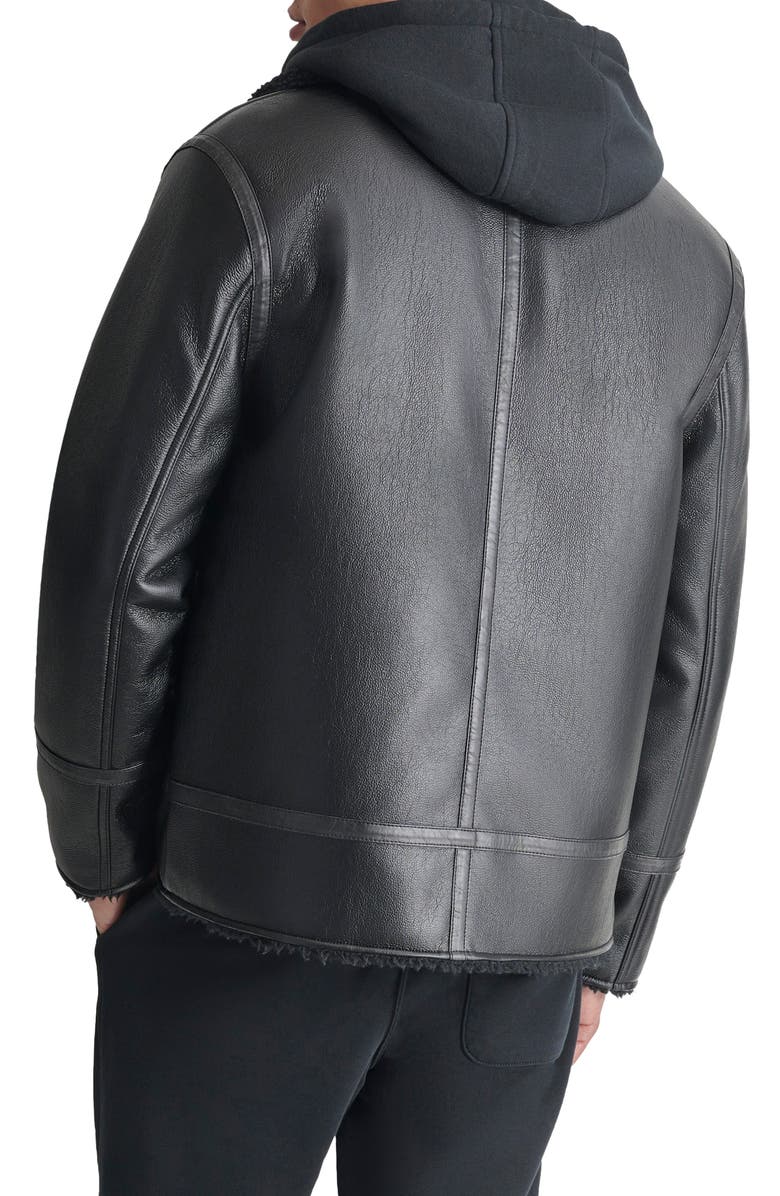 DKNY Water Resistant Faux Shearling Lined Jacket, Alternate, color, Black