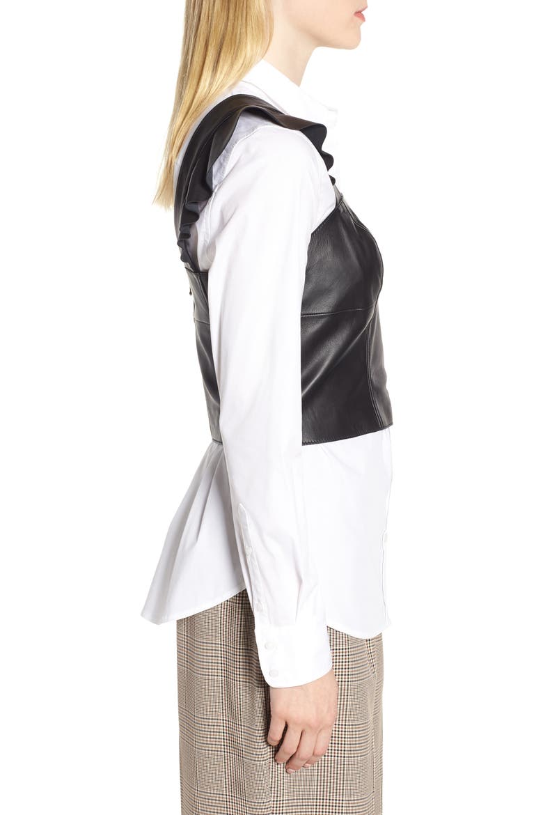 Flutter Sleeve Leather Bustier, Alternate, color, BLACK
