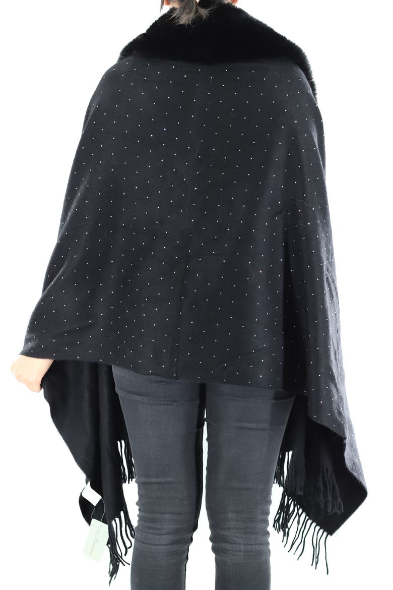 Embellished Wrap with Faux Fur, Alternate, color, Black