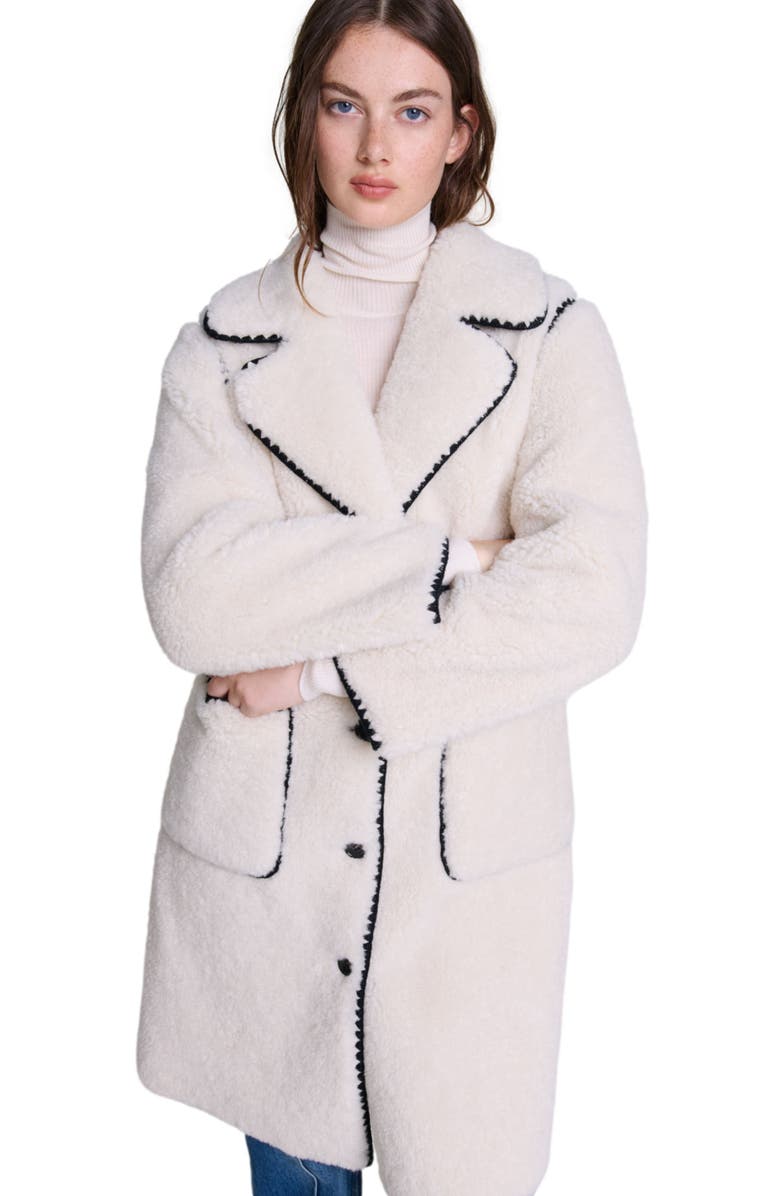 maje Mid-length fleece coat, Alternate, color, 