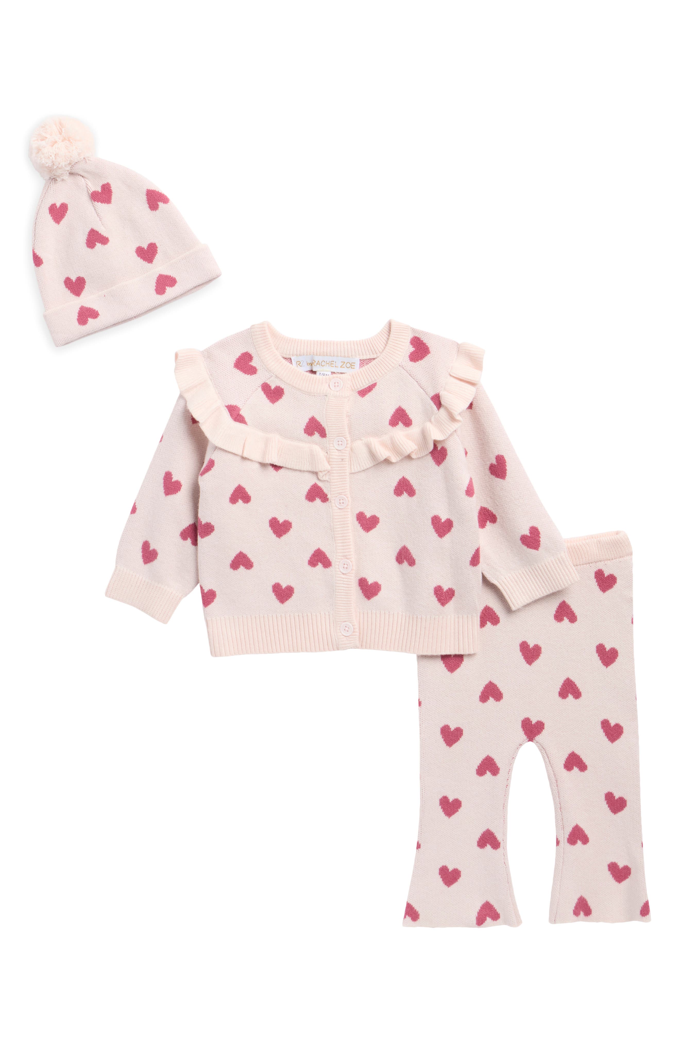Heart Jacquard Top, Pants & Beanie