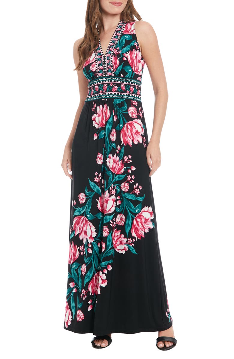 London Times Floral Sleeveless Jersey Maxi Dress, Alternate, color,