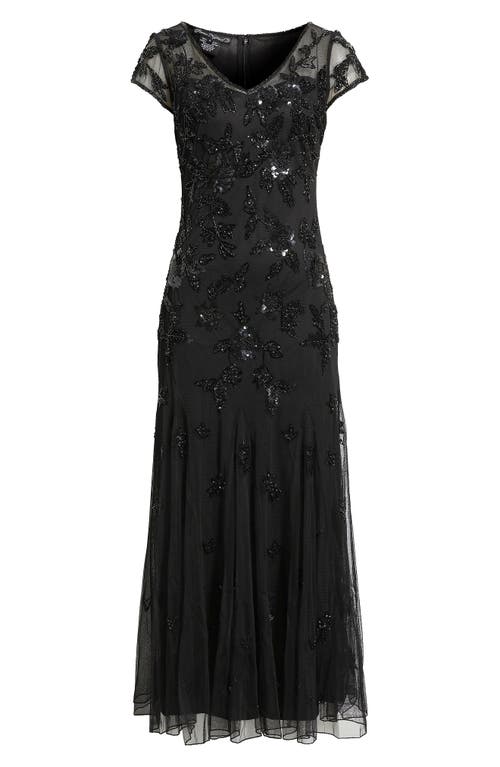 Pisarro Nights Embellished Illusion Sleeve Cocktail Dress In Black