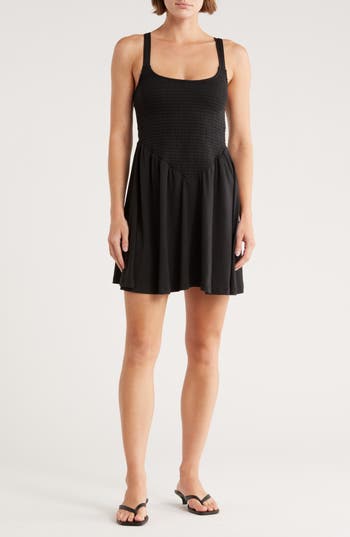 Madden Girl Smocked Skater Dress In Black