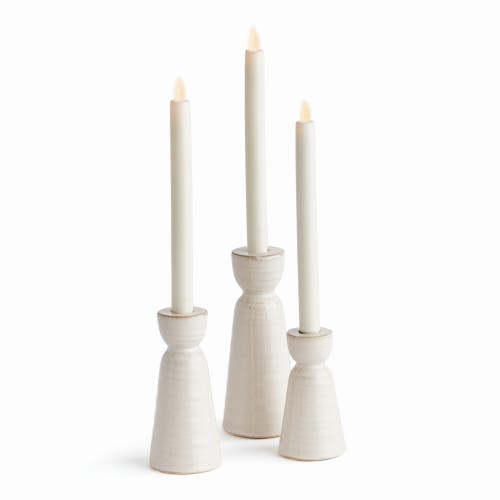 Napa Home & Garden Libbey Decorative Indoor Premium Glaze Finish Stoneware Taper Candle Holders Set In White