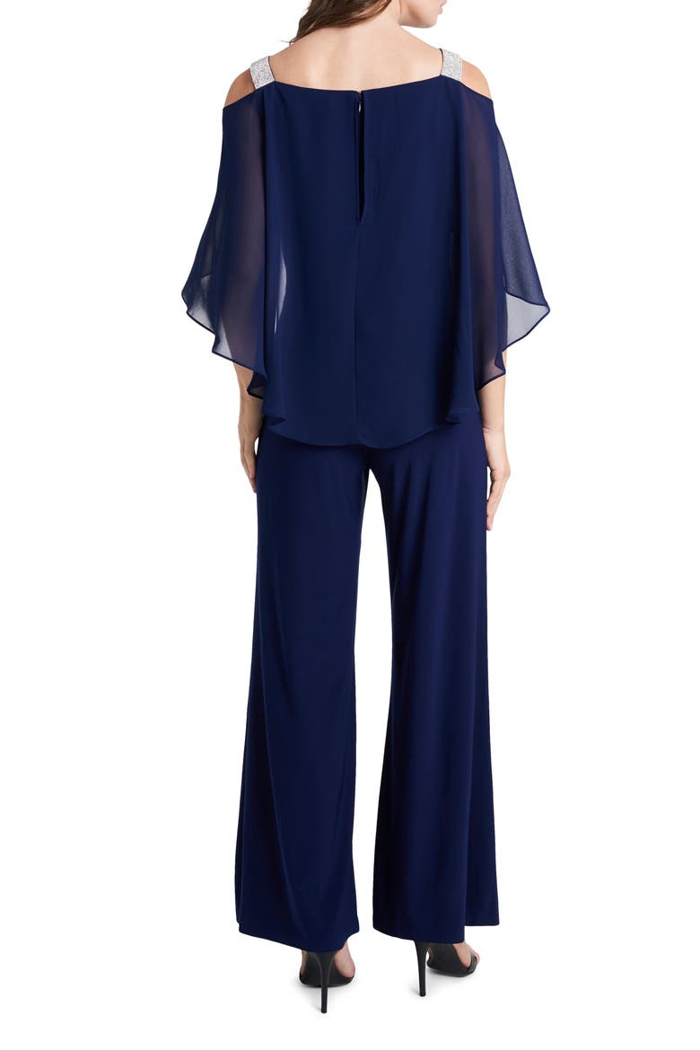 Rhinestone Trim Cape Jumpsuit, Alternate, color, MIDNIGHT 406