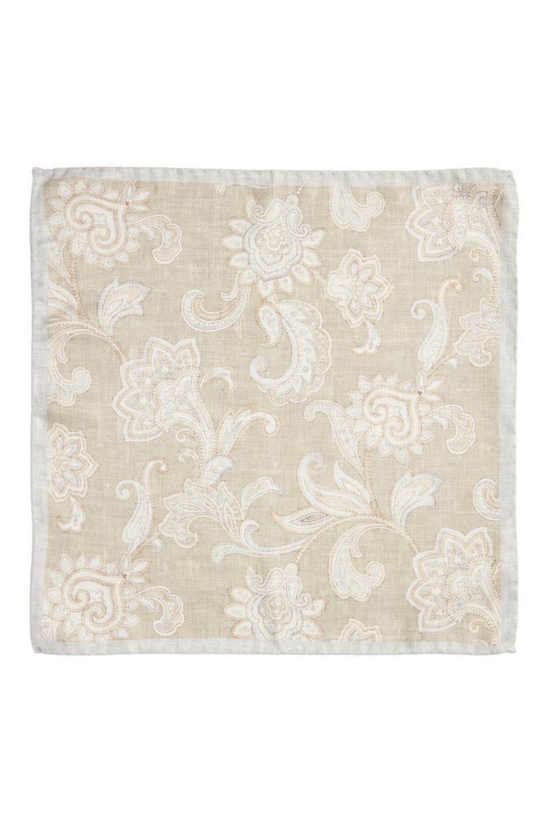 Verdun Floral & Medallion Reversible Silk Pocket Square, Alternate, color, TAN