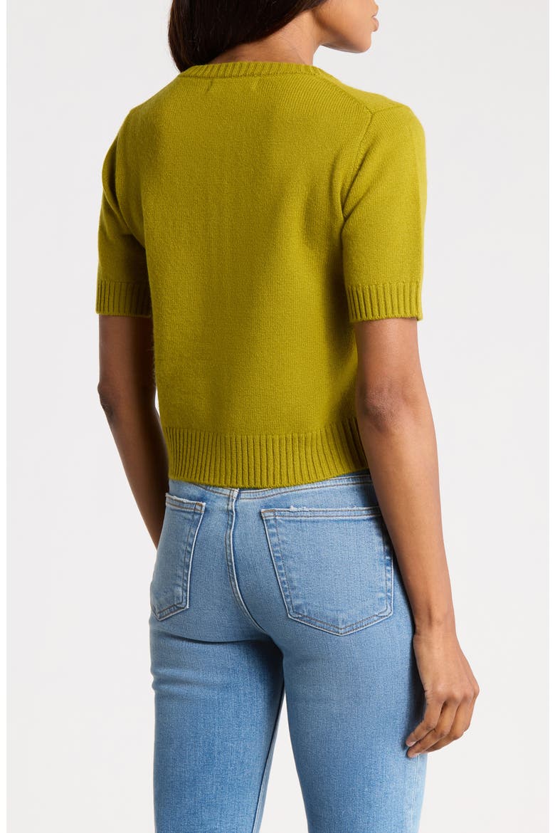 Cashmere Short-Sleeve Crewneck Cardigan, Alternate, color, AVOCADO OIL