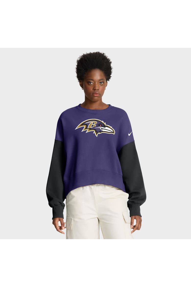 Women's Nike Purple Baltimore Ravens Oversized Color-Block Pullover Sweatshirt, Alternate, color, Purple