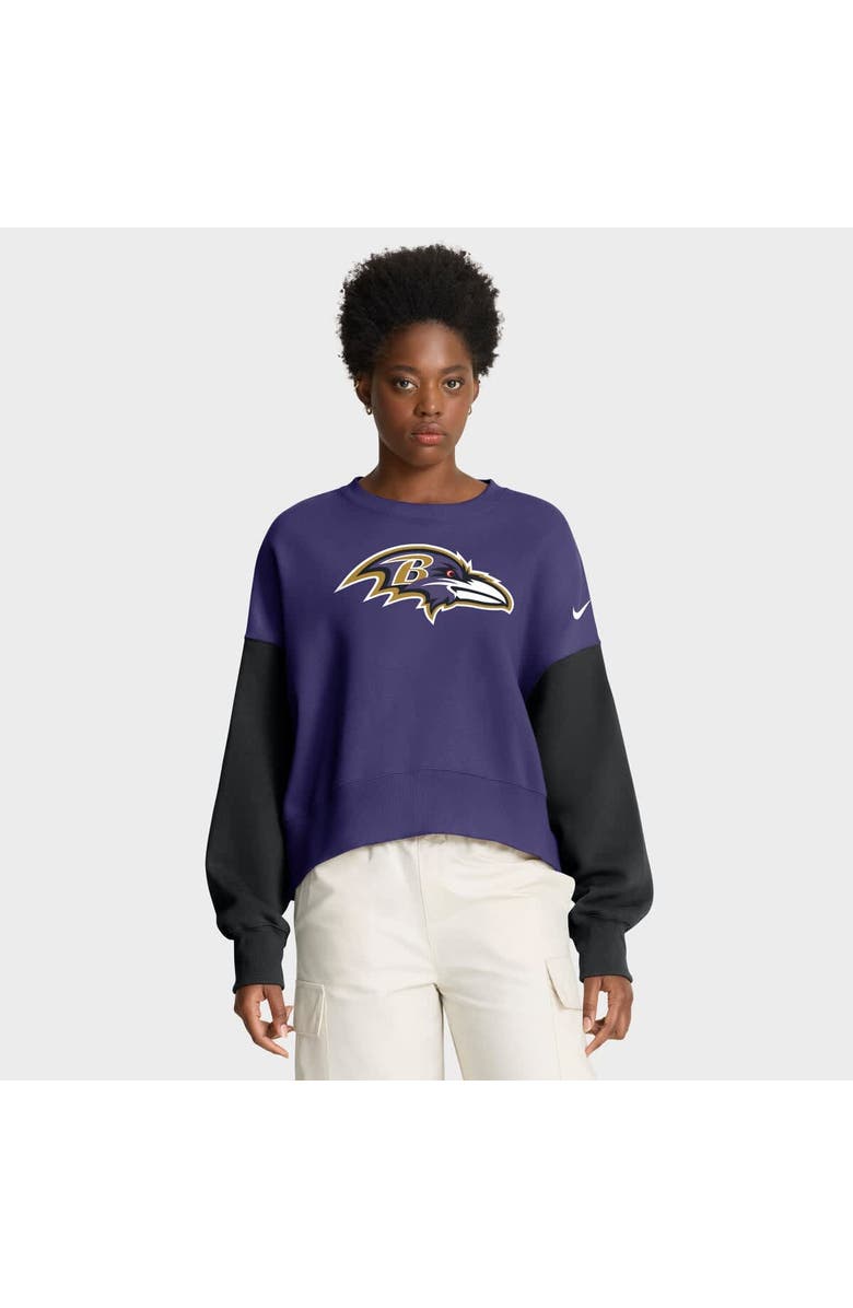 Nike Women's Nike Purple Baltimore Ravens Oversized Color-Block Pullover Sweatshirt, Alternate, color, Purple