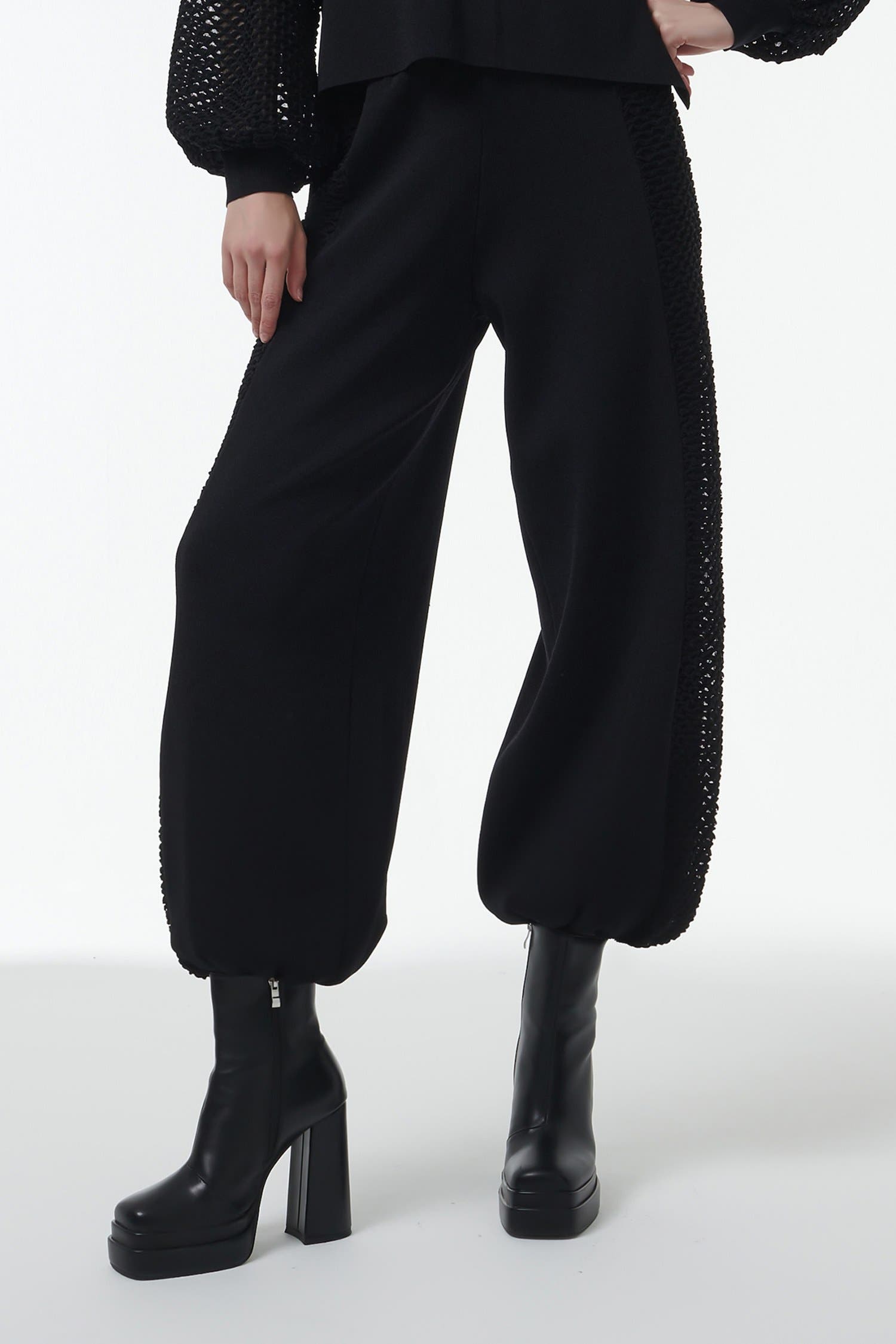 Mesh Detail Knit Trousers - image 2