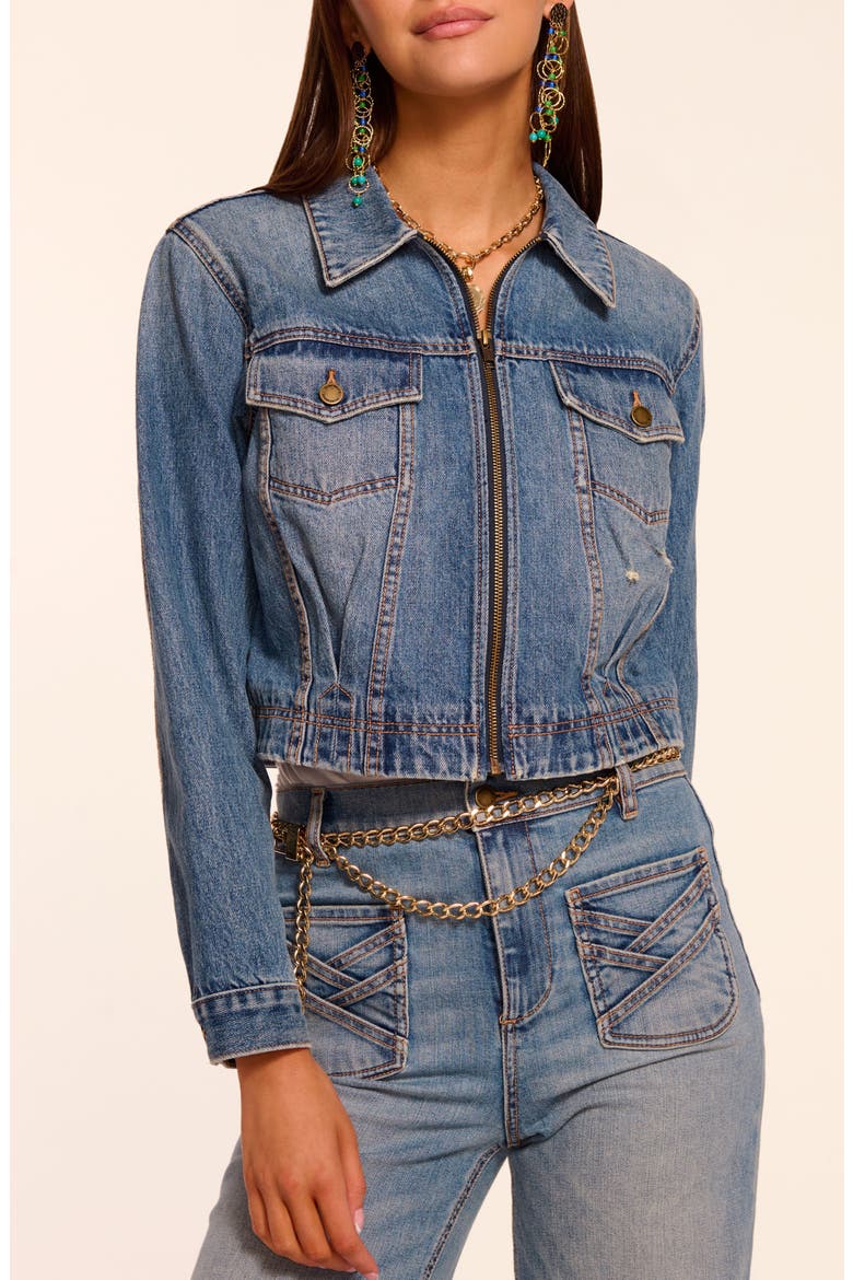 Jannah Crop Nonstretch Denim Jacket, Main, color, DISTRESSED VINTAGE WASH