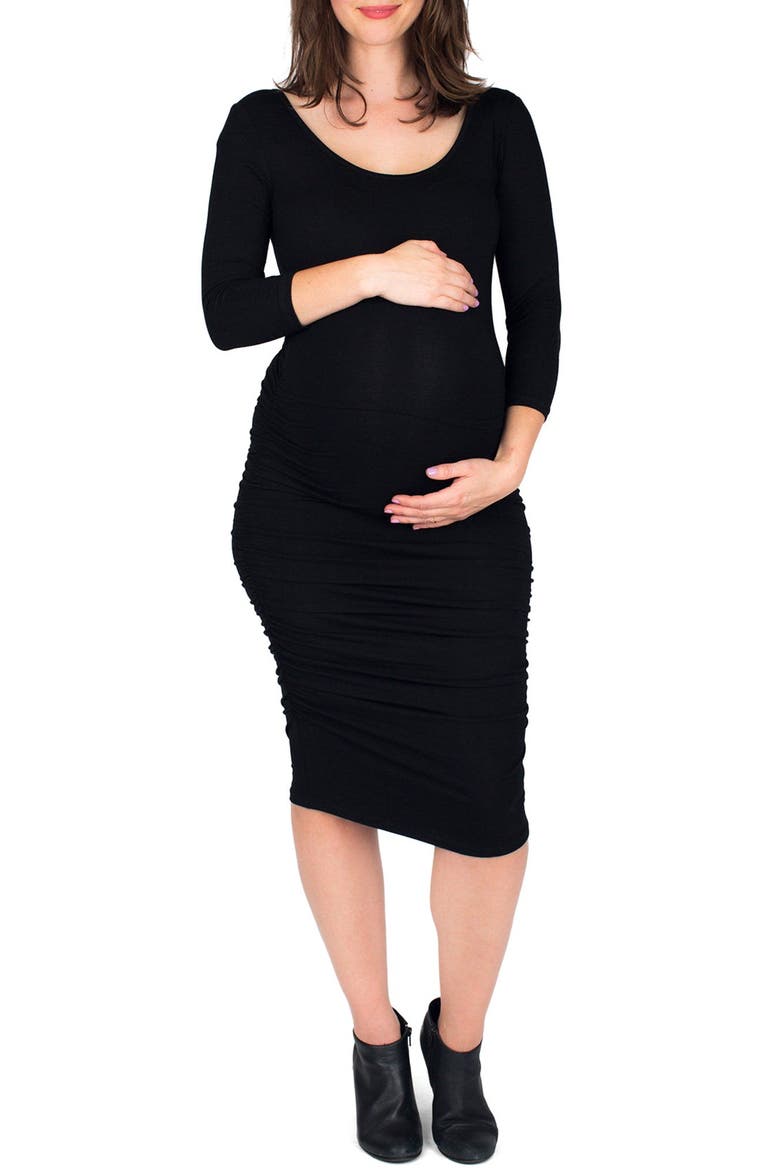 Nom 'Ellie' Ruched Maternity Dress, Alternate, color, BLACK