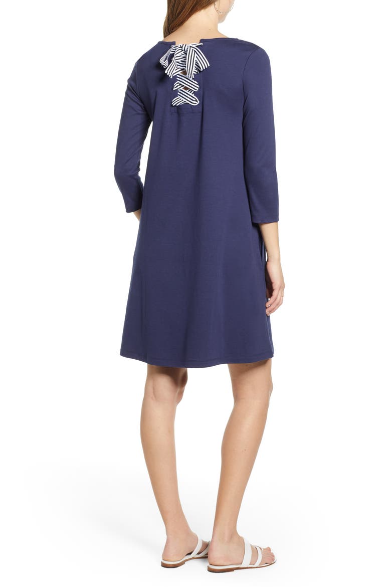 Tie Back Stripe Knit Dress, Alternate, color, NAVY PEACOAT