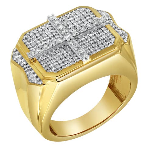 Iced Oriel 14K Yellow Gold Diamond Men Statement Ring - 1.02ct.
