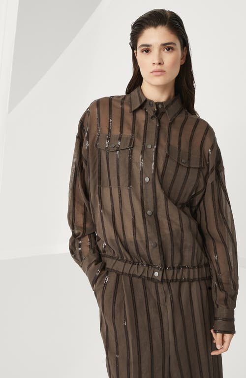 Brunello Cucinelli Cotton Organza Dazzling Stripe Jacket In Chocolate