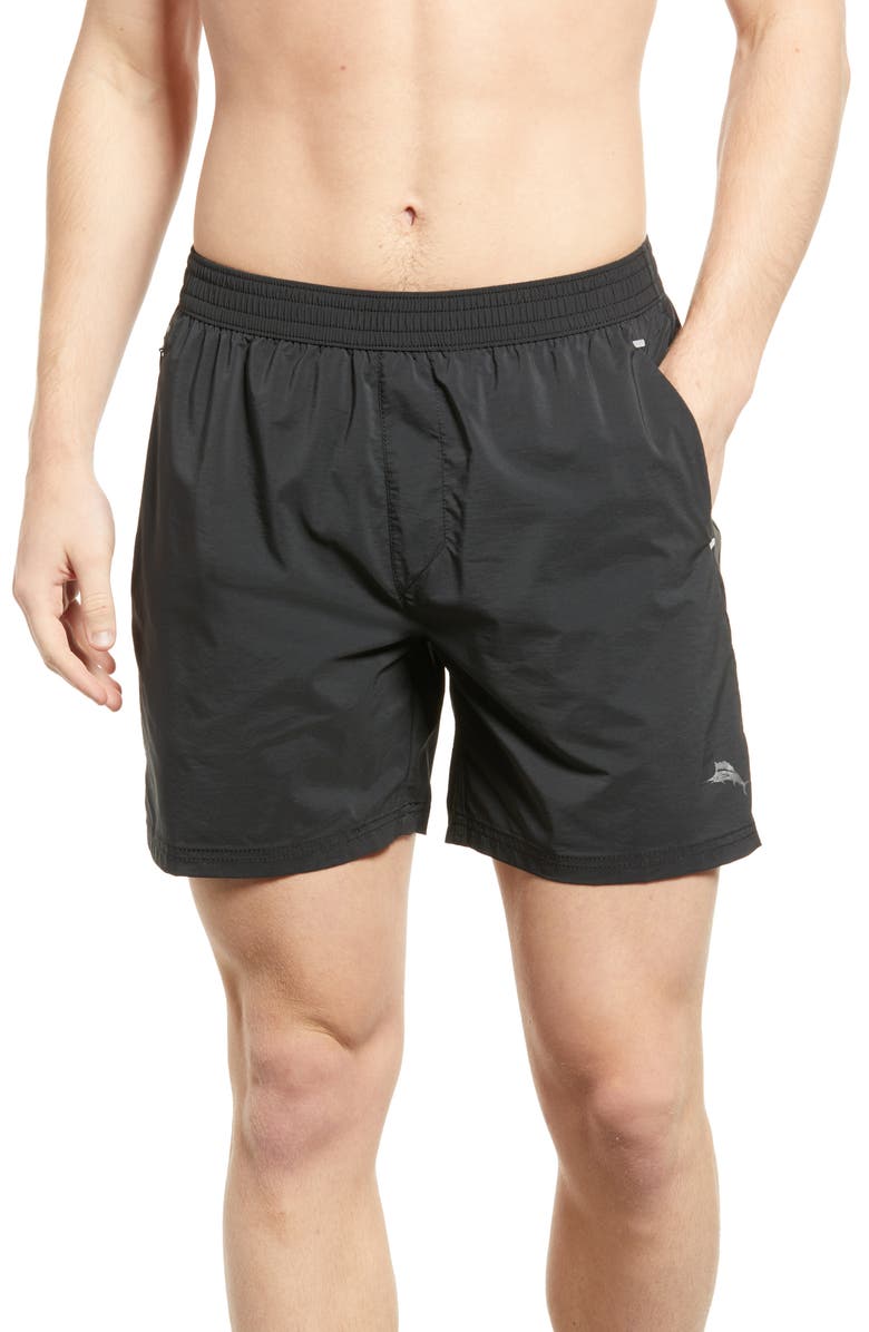 Tommy Bahama Naples Circuit Swim Trunks, Main, color, Black
