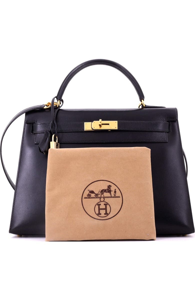 Pre-Owned Hermes Kelly Handbag Black Box Calf with Gold Hardware 32, Alternate, color, Noir