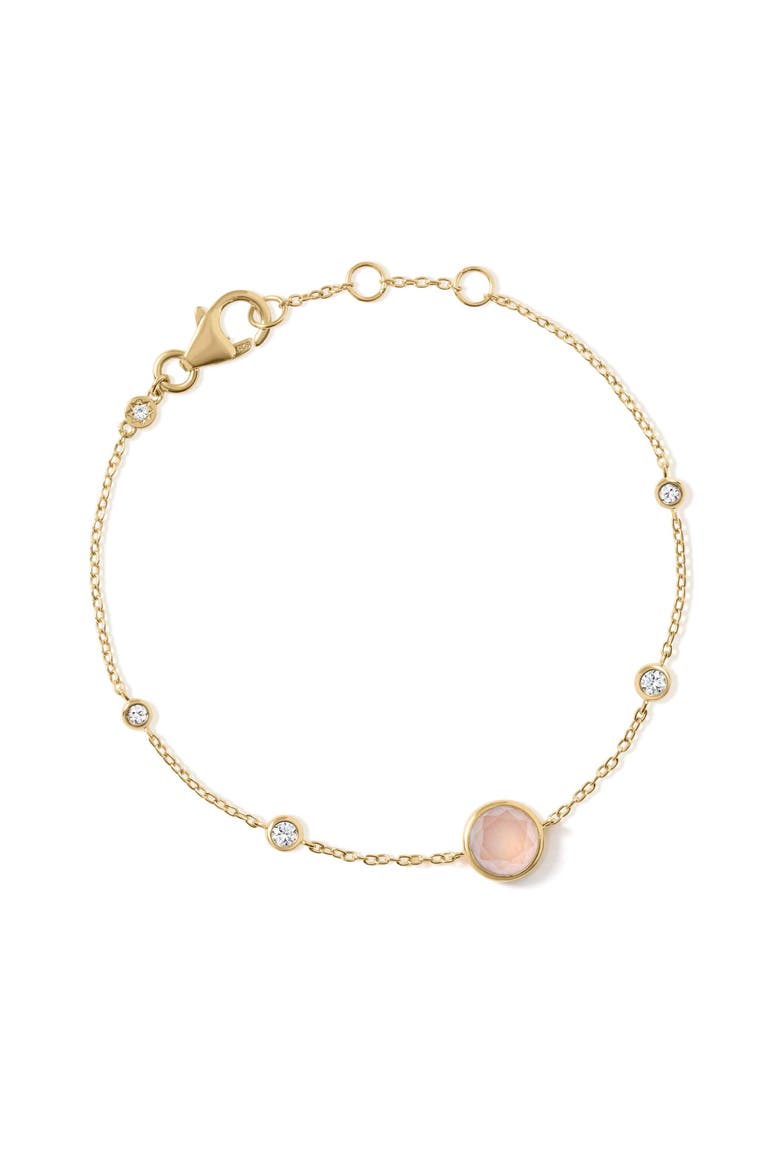Gold Luna Pink Quartzite Station Bracelet, Main, color, Pink Quartzite