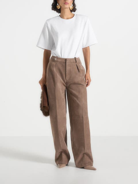 Solene Suede Wide Leg Pleated Trousers