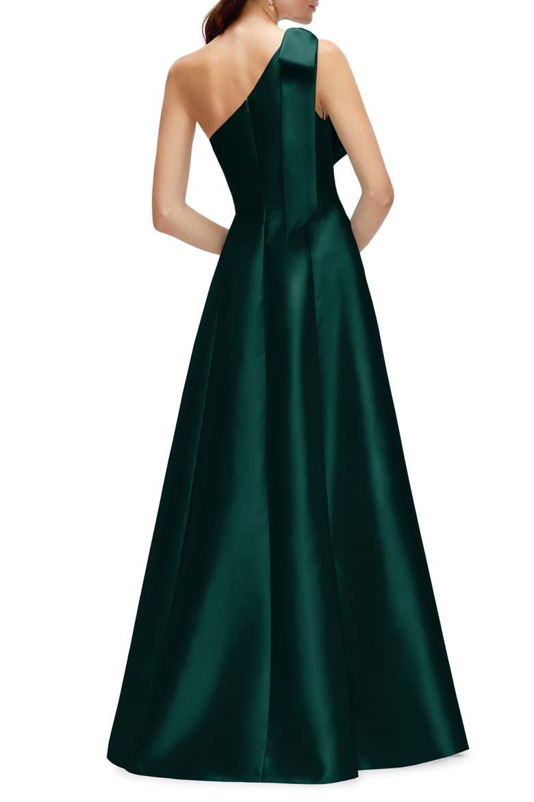One-Shoulder A-Line Gown, Alternate, color, EVERGREEN
